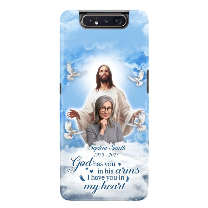 Custom Personalized Memorial Photo Phone Case - Memorial Gift Idea for Mother's Day/Father's Day - God Has You In His Arms I Have You In My Heart - Case for iPhone/Samsung