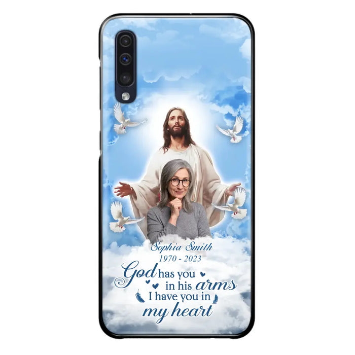 Custom Personalized Memorial Photo Phone Case - Memorial Gift Idea for Mother's Day/Father's Day - God Has You In His Arms I Have You In My Heart - Case for iPhone/Samsung