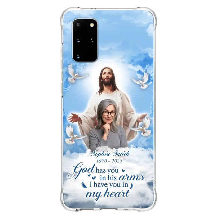 Custom Personalized Memorial Photo Phone Case - Memorial Gift Idea for Mother's Day/Father's Day - God Has You In His Arms I Have You In My Heart - Case for iPhone/Samsung