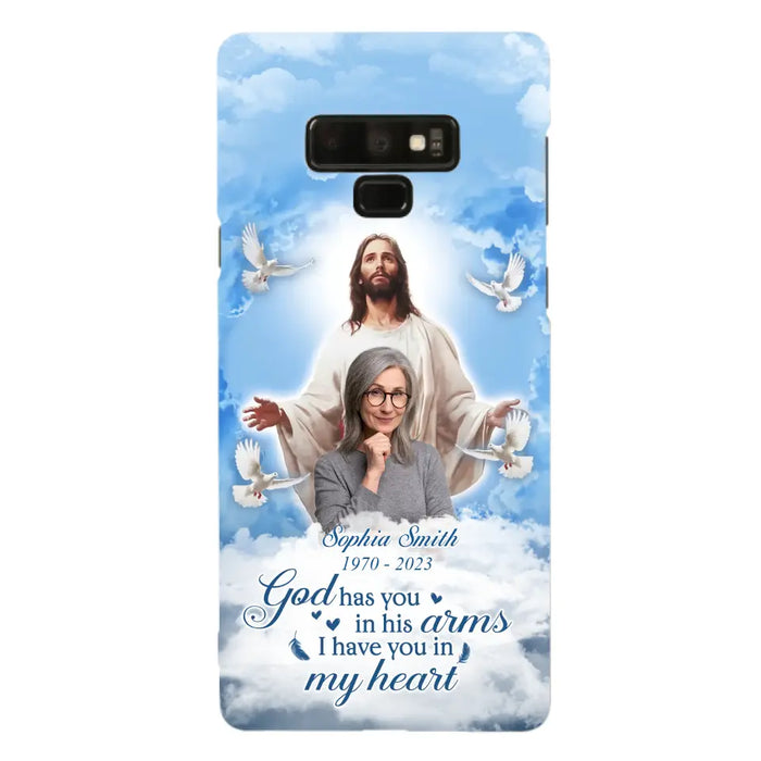 Custom Personalized Memorial Photo Phone Case - Memorial Gift Idea for Mother's Day/Father's Day - God Has You In His Arms I Have You In My Heart - Case for iPhone/Samsung