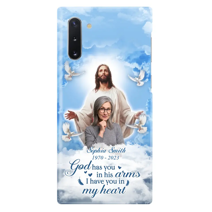 Custom Personalized Memorial Photo Phone Case - Memorial Gift Idea for Mother's Day/Father's Day - God Has You In His Arms I Have You In My Heart - Case for iPhone/Samsung