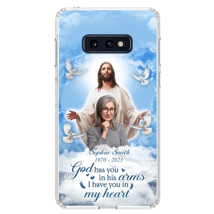 Custom Personalized Memorial Photo Phone Case - Memorial Gift Idea for Mother's Day/Father's Day - God Has You In His Arms I Have You In My Heart - Case for iPhone/Samsung