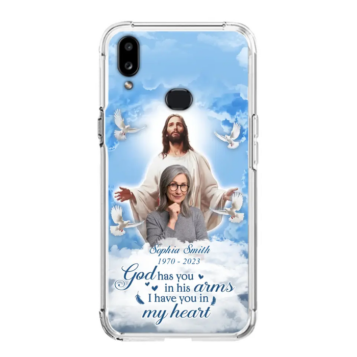 Custom Personalized Memorial Photo Phone Case - Memorial Gift Idea for Mother's Day/Father's Day - God Has You In His Arms I Have You In My Heart - Case for iPhone/Samsung