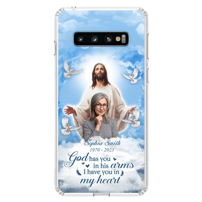 Custom Personalized Memorial Photo Phone Case - Memorial Gift Idea for Mother's Day/Father's Day - God Has You In His Arms I Have You In My Heart - Case for iPhone/Samsung