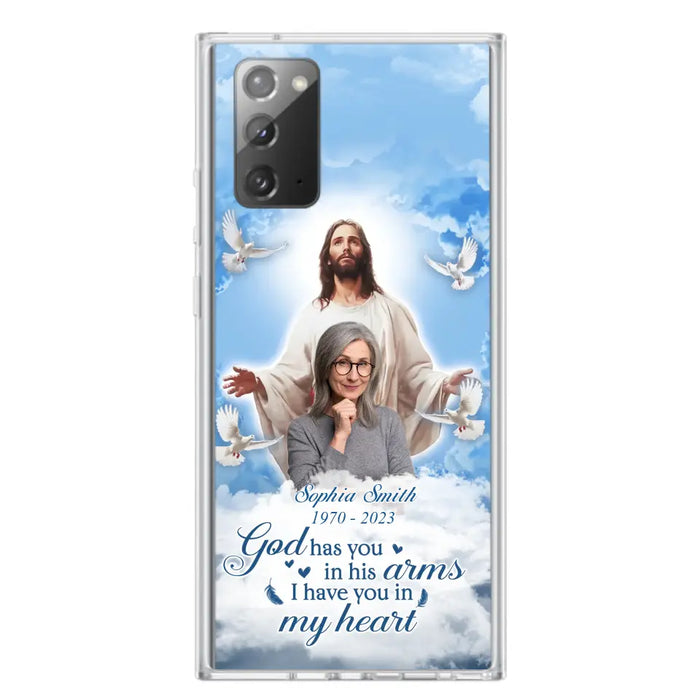 Custom Personalized Memorial Photo Phone Case - Memorial Gift Idea for Mother's Day/Father's Day - God Has You In His Arms I Have You In My Heart - Case for iPhone/Samsung