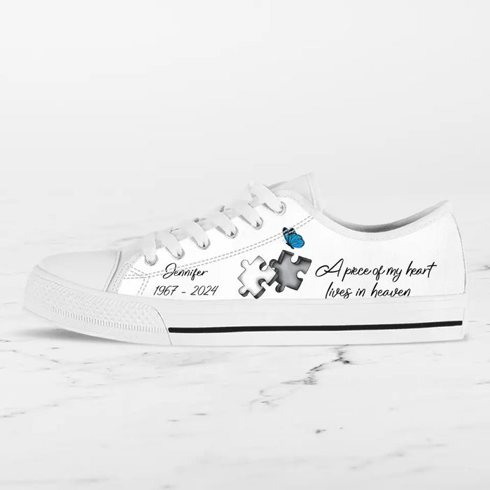 Custom Personalized Memorial Canvas Sneakers - Memorial Gift Idea for Mother's Day/Father's Day - A Piece Of My Heart Lives In Heaven