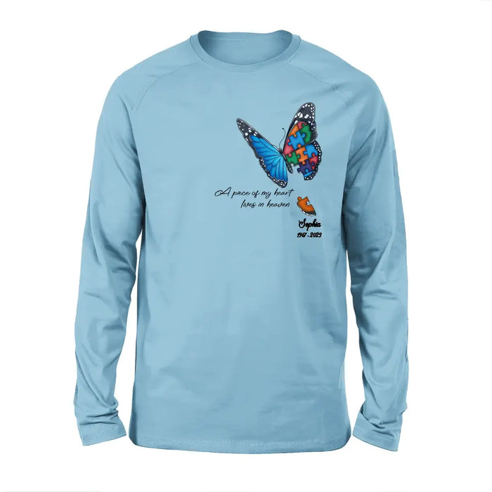 Custom Personalized Memorial Butterfly Shirt/ Hoodie - Upto 4 Puzzles - Memorial Gift Idea for Mother's Day/Father's Day - A Piece Of My Heart Lives In Heaven