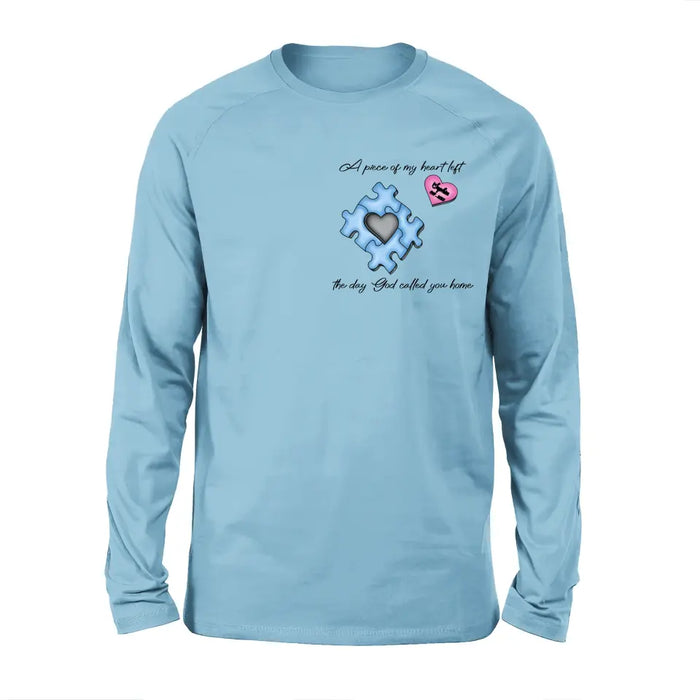 Custom Personalized Memorial Shirt/Hoodie - Memorial Gift Idea for Mother's Day/Father's Day - A Piece Of My Heart Left The Day God Called You Home