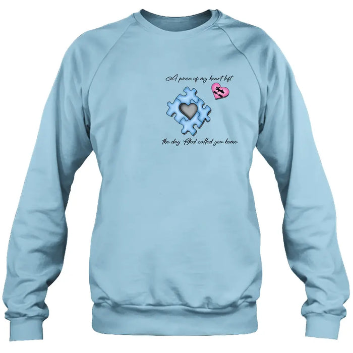 Custom Personalized Memorial Shirt/Hoodie - Memorial Gift Idea for Mother's Day/Father's Day - A Piece Of My Heart Left The Day God Called You Home