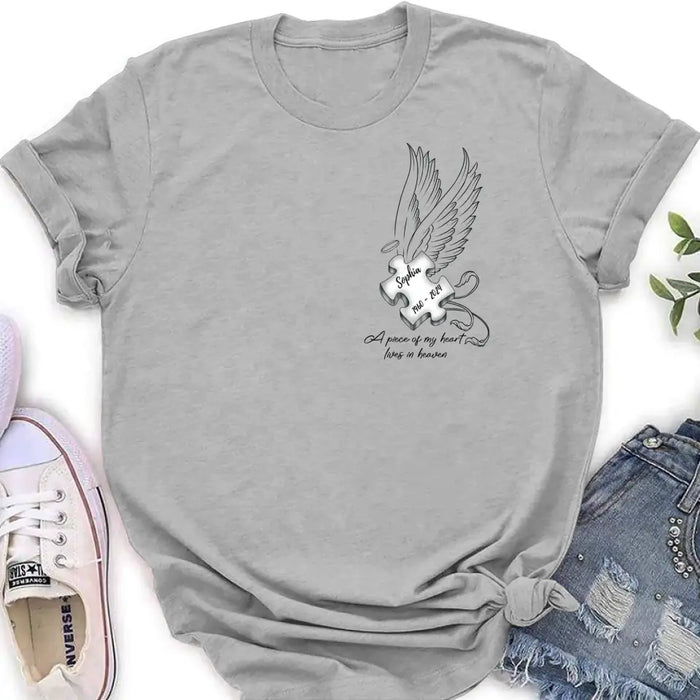 Custom Personalized Memorial Piece Shirt/ Hoodie - Memorial Gift Idea For Family Member/ Mother's Day/ Father's Day - A Piece Of My Heart Lives In Heaven