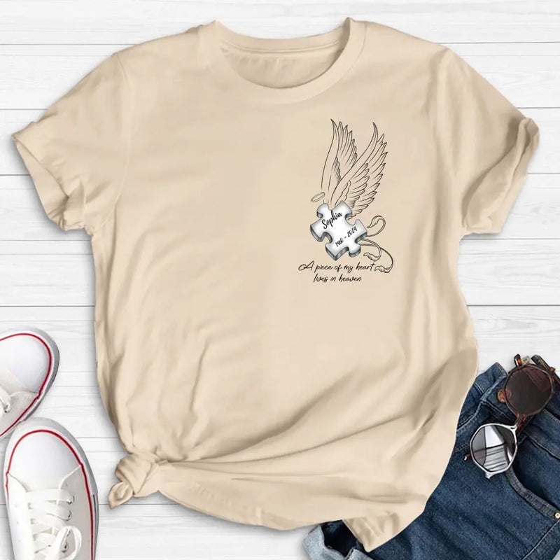 Personalized Memorial Piece Shirt/Hoodie - Memorial Gift Idea For Family Member/Mother's Day/Father's Day - A Piece Of My Heart Lives In Heaven