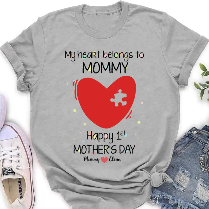 Custom Personalized Mom Baby Onesie/T-Shirt - Mother's Day Gift Idea for Mom & Baby - My Heart Belongs To Mommy