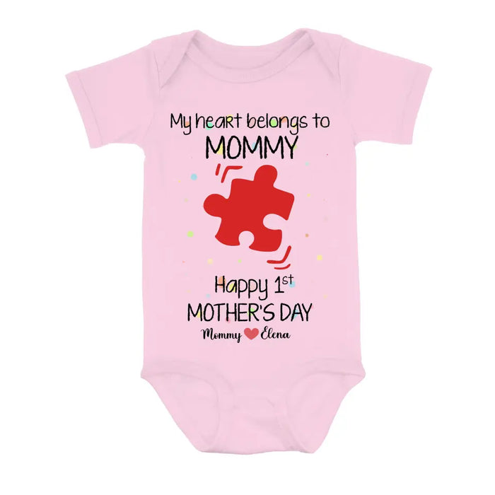 Custom Personalized Mom Baby Onesie/T-Shirt - Mother's Day Gift Idea for Mom & Baby - My Heart Belongs To Mommy