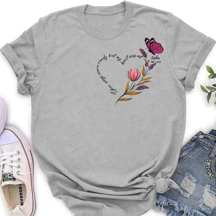 Custom Personalized Memorial Shirt/Hoodie - Memorial Gift Idea for Mother's Day/Father's Day - Your Wings Were Ready But My Heart Was Not