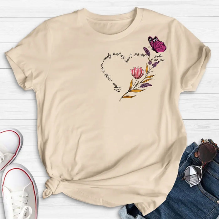 Custom Personalized Memorial Shirt/Hoodie - Memorial Gift Idea for Mother's Day/Father's Day - Your Wings Were Ready But My Heart Was Not