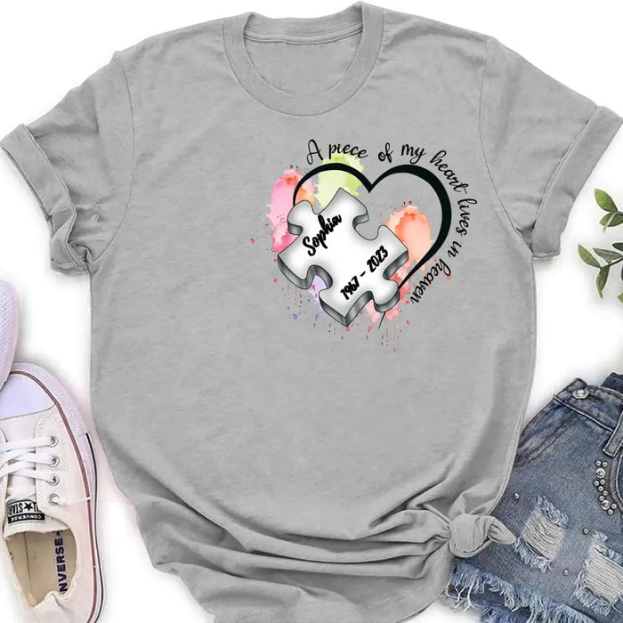 Custom Personalized Memorial Shirt/Hoodie - Memorial Gift Idea for Mother's Day/Father's Day - A Piece Of My Heart Lives In Heaven