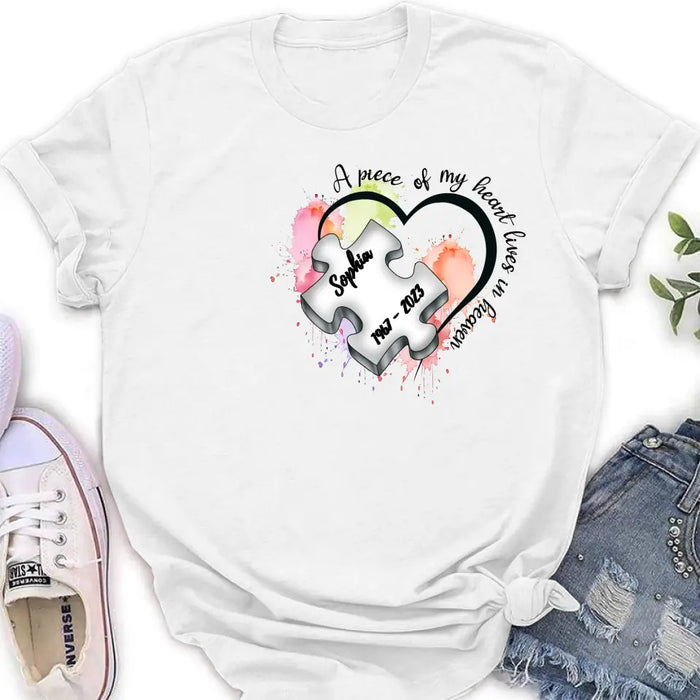 Custom Personalized Memorial Shirt/Hoodie - Memorial Gift Idea for Mother's Day/Father's Day - A Piece Of My Heart Lives In Heaven