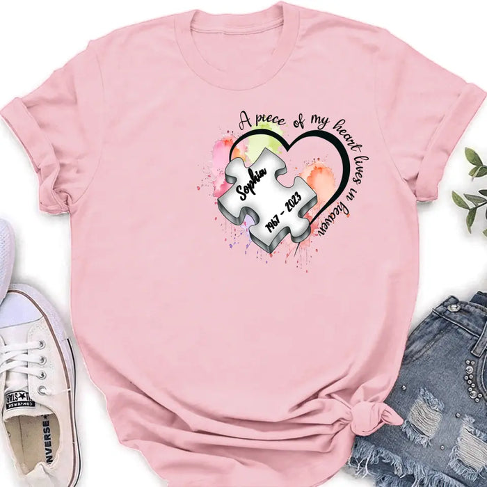 Custom Personalized Memorial Shirt/Hoodie - Memorial Gift Idea for Mother's Day/Father's Day - A Piece Of My Heart Lives In Heaven