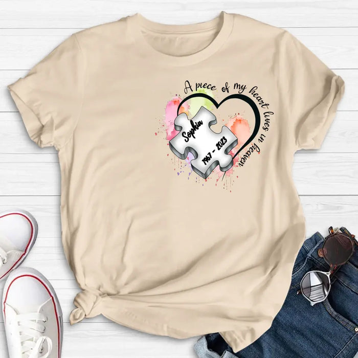 Custom Personalized Memorial Shirt/Hoodie - Memorial Gift Idea for Mother's Day/Father's Day - A Piece Of My Heart Lives In Heaven