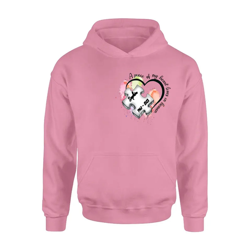 Personalized Memorial Shirt/Hoodie - Memorial Gift Idea for Mother's Day/Father's Day - A Piece Of My Heart Lives In Heaven