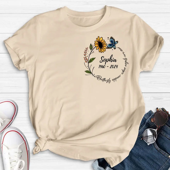 Custom Personalized Memorial T-shirt/ Long Sleeve/ Sweatshirt/ Hoodie - Memorial Gift Idea For Family Member - Butterflies Appear When Angels Are Near