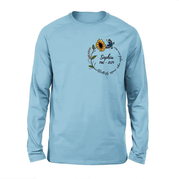 Custom Personalized Memorial T-shirt/ Long Sleeve/ Sweatshirt/ Hoodie - Memorial Gift Idea For Family Member - Butterflies Appear When Angels Are Near