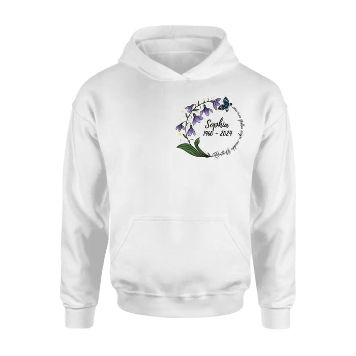 Custom Personalized Memorial T-shirt/ Long Sleeve/ Sweatshirt/ Pullover Hoodie - Memorial Gift - Butterflies Appear When Angels Are Near