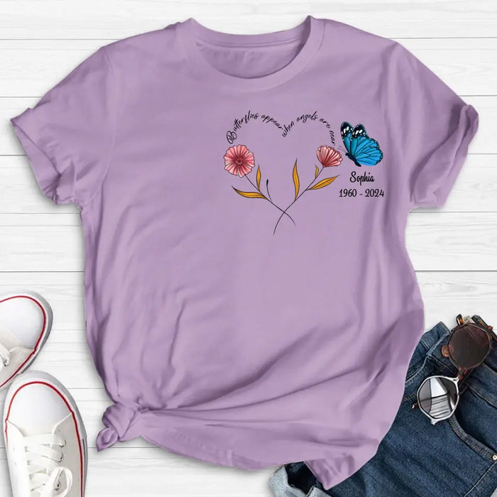 Custom Personalized Memorial Shirt/Hoodie - Memorial Gift Idea for Mother's Day/Father's Day - Butterflies Appear When Angels Are Near