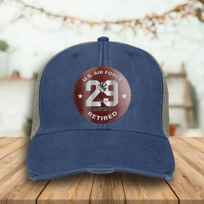 Custom Personalized Retired Veteran Distressed Ollie Cap - Father's Day Gift Idea for Veteran