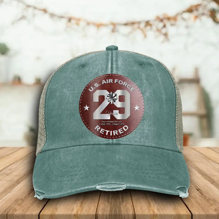 Custom Personalized Retired Veteran Distressed Ollie Cap - Father's Day Gift Idea for Veteran