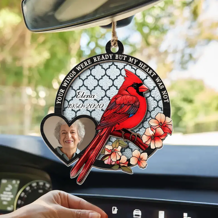 Custom Personalized Memorial Photo Suncatcher Ornament - Memorial Gift Idea for Mother's Day/Father's Day - Your Wings Were Ready But My Heart Was Not