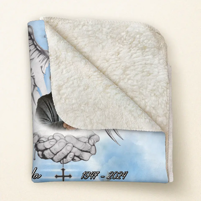 Custom Personalized Memorial Fleece Throw/ Quilt Blanket - Upload Photo - Memorial Gift Idea For Family Member - God Has You In His Arms I Have You In My Heart