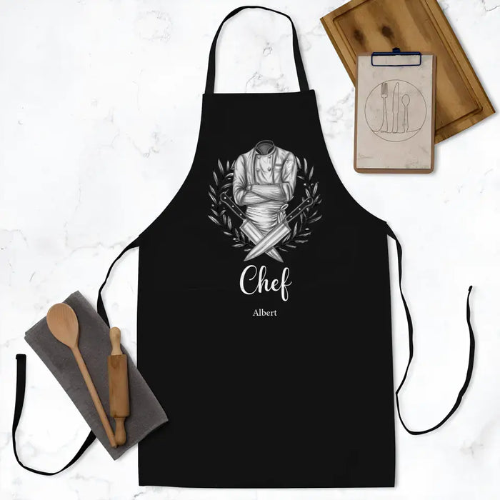 Custom Personalized Chef Pocketless Apron - Father's Day Gift Idea for Chef