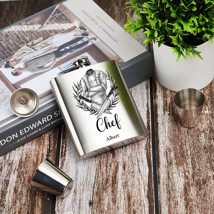 Custom Personalized Chef Wine Flask Set - Father's Day Gift Idea for Chef