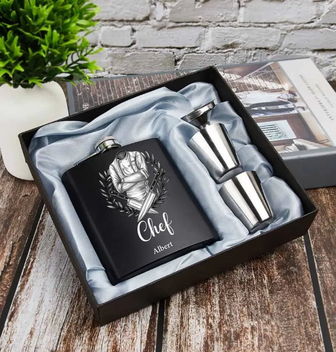 Custom Personalized Chef Wine Flask Set - Father's Day Gift Idea for Chef