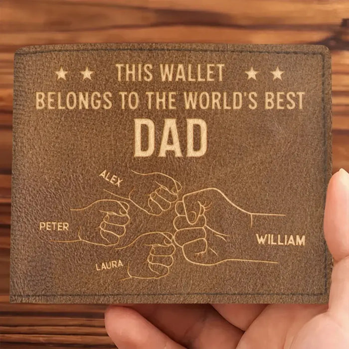 Custom Personalized Dad Leather Wallet - Upto 4 Kids - Father's Day Gift Idea For Dad/ Husband - This Wallet Belongs To The World's Best Dad