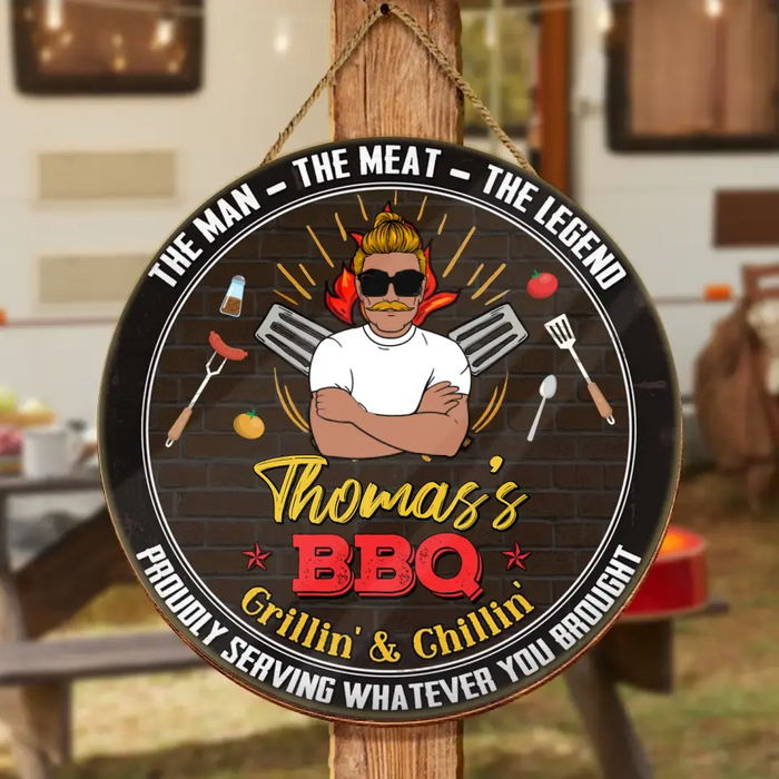 Custom Personalized Dad Wooden Sign - Father's Day Gift Idea for Dad/Grandpa - The Man The Meat The Legend