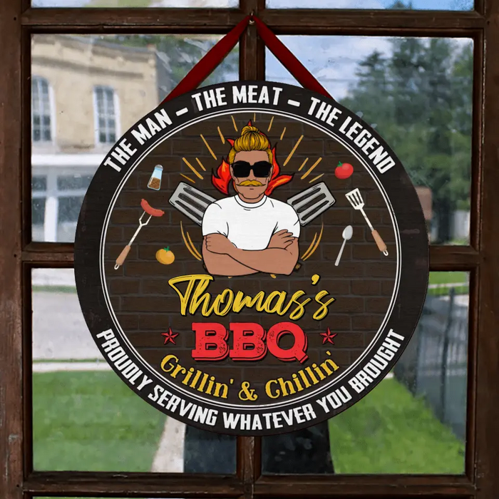 Custom Personalized Dad Wooden Sign - Father's Day Gift Idea for Dad/Grandpa - The Man The Meat The Legend