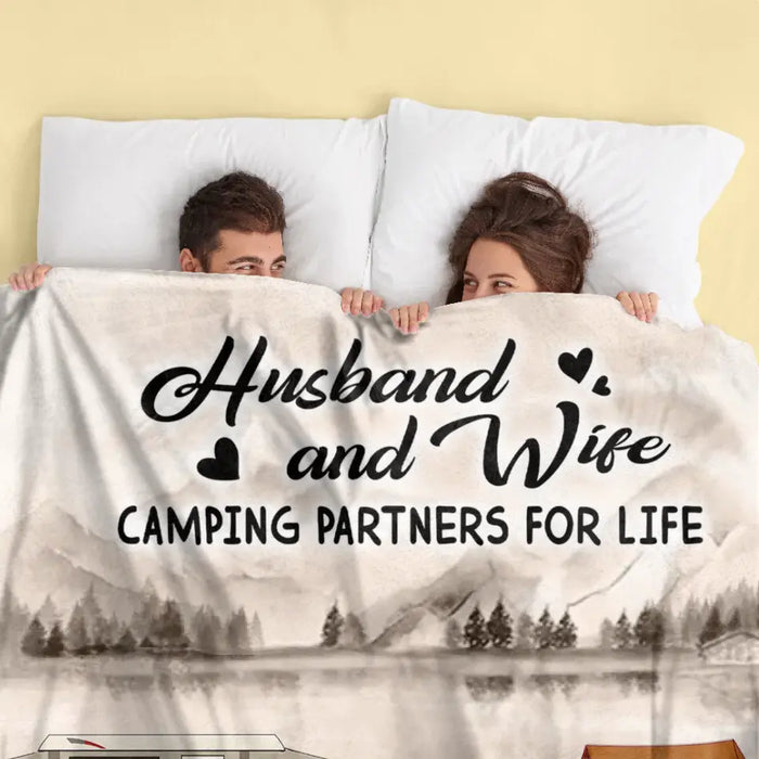 Custom Personalized Retro Vintage Camping Quilt/ Fleece Throw Blanket - Gift Idea For Family/Camping Lover - Couple/ Parents/ Single Parent With Up to 5 Kids And 4 Pets - Happy Campers