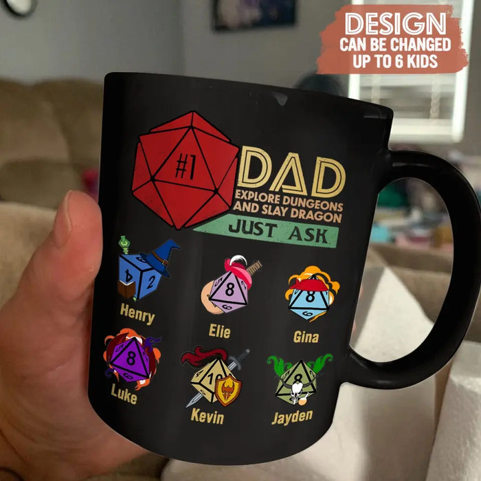 Custom Personalized #1 DAD Explore Dungeons And Slay Dragon Coffee Mug - Gift Idea for Father's Day - Upto 6 Kids