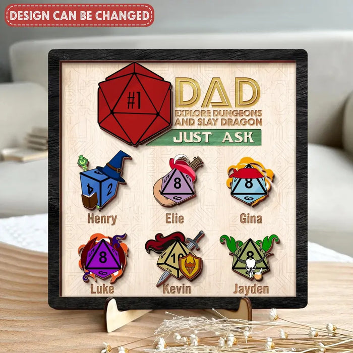 Custom Personalized #1 DAD Explore Dungeons And Slay Dragon 2 Layered Wooden Art - Gift Idea for Father's Day - Upto 6 Kids