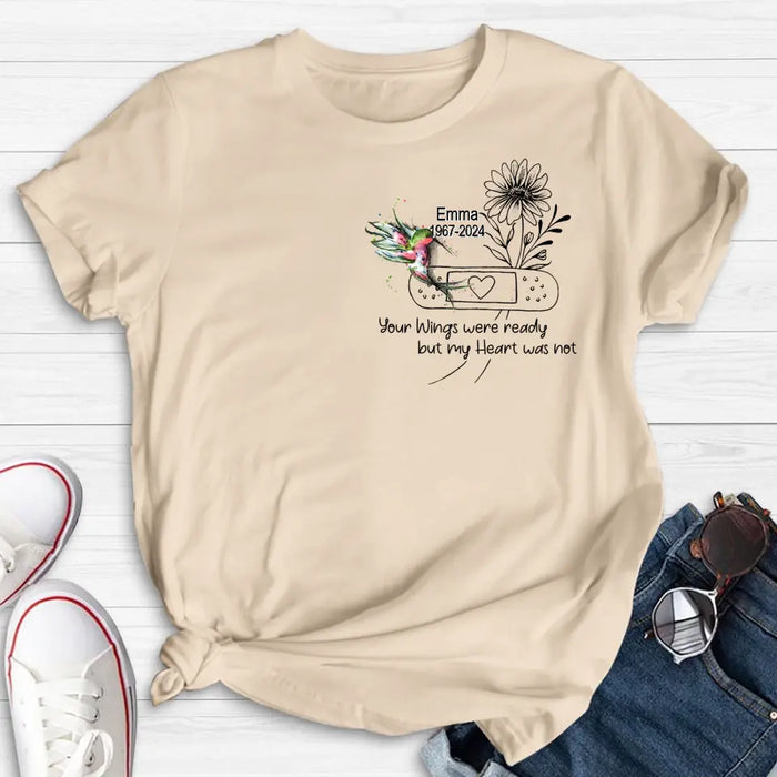 Custom Personalized Memorial Hummingbird Unisex T-shirt/ Long Sleeve/ Sweatshirt/ Hoodie - Memorial Gift Idea - Your Wings Were Ready But My Heart Was Not