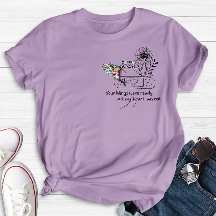 Custom Personalized Memorial Hummingbird Unisex T-shirt/ Long Sleeve/ Sweatshirt/ Hoodie - Memorial Gift Idea - Your Wings Were Ready But My Heart Was Not