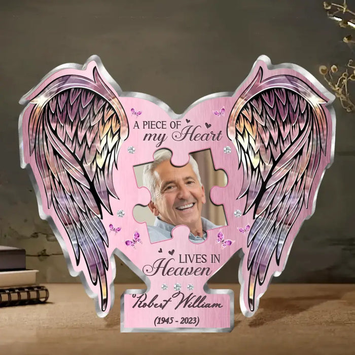 Custom Personalized Memorial Dad Acrylic Plaque - Upload Photo - Memorial Gift Idea For Father's Day - A Piece Of My Heart Lives In Heaven