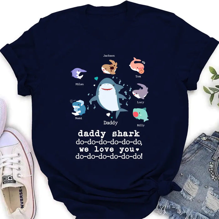 Custom Personalized Shark Shirt/ Hoodie - Father's Day Gift Idea With Upto 6 Kids - Daddy Shark We Love You