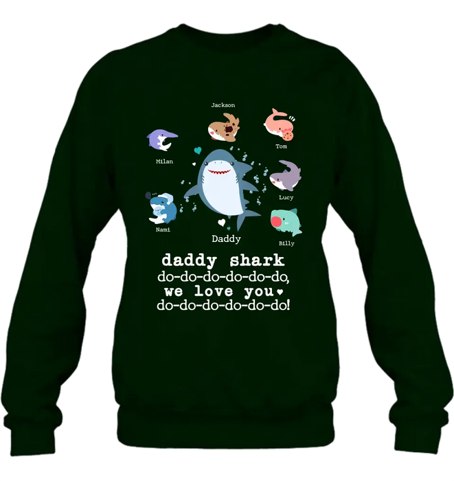 Custom Personalized Shark Shirt/ Hoodie - Father's Day Gift Idea With Upto 6 Kids - Daddy Shark We Love You