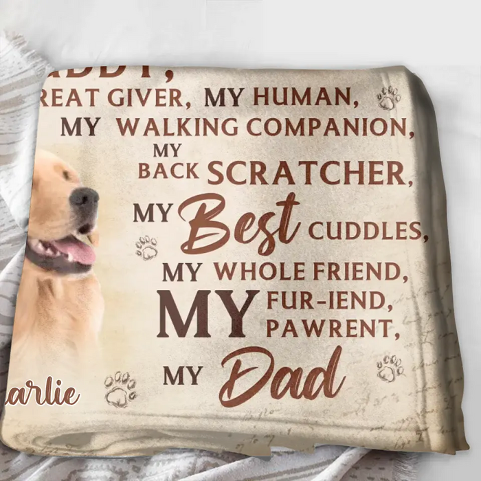 Custom Personalized Father's Day Fleece Throw Blanket - Gift Idea For Dog Owner - Upload Dog Photo - Happy Father's Day To My Hero