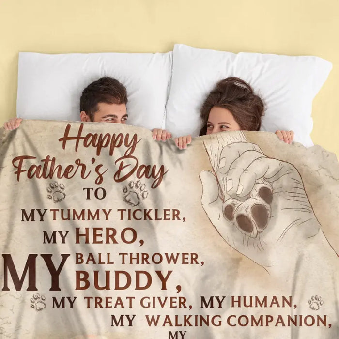 Custom Personalized Father's Day Fleece Throw Blanket - Gift Idea For Dog Owner - Upload Dog Photo - Happy Father's Day To My Hero