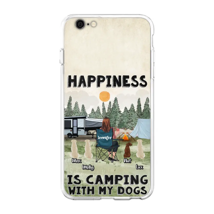 Personalized Camping Phone Case - Gift Idea For Girl & Dogs - Upto 4 Dogs - Happiness Is Camping With My Dogs - Case For iPhone/Samsung