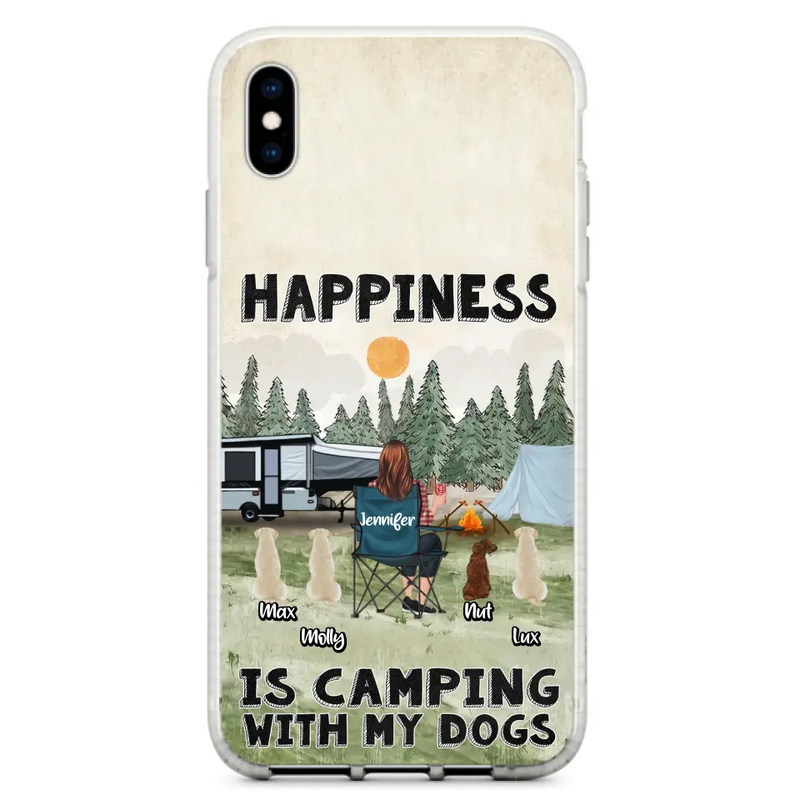 Personalized Camping Phone Case - Gift Idea For Girl & Dogs - Up to 4 Dogs - Happiness Is Camping With My Dogs - Case For iPhone/Samsung
